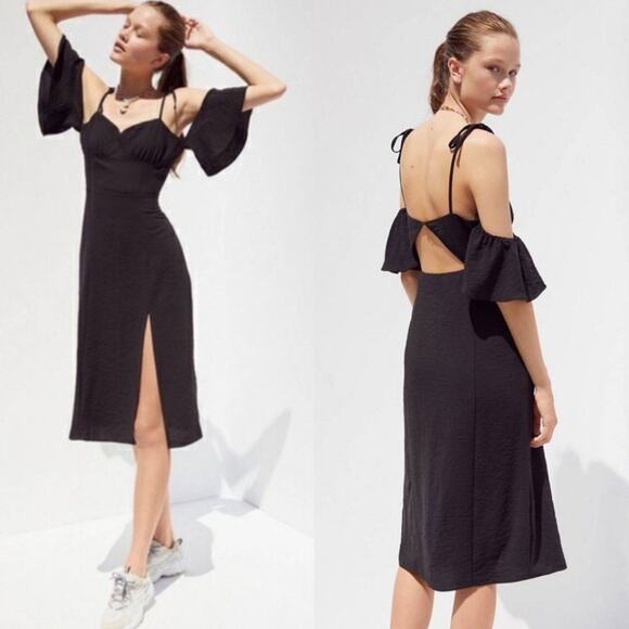 Urban Outfitters Black Boardwalk Slit Midi Dress - Picture 1 of 6
